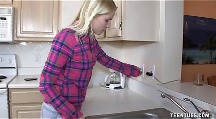 Cute Teen Handjob In The Kitchen