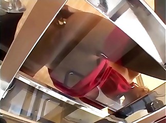 Skinny blonde with braces masturbates in stockings